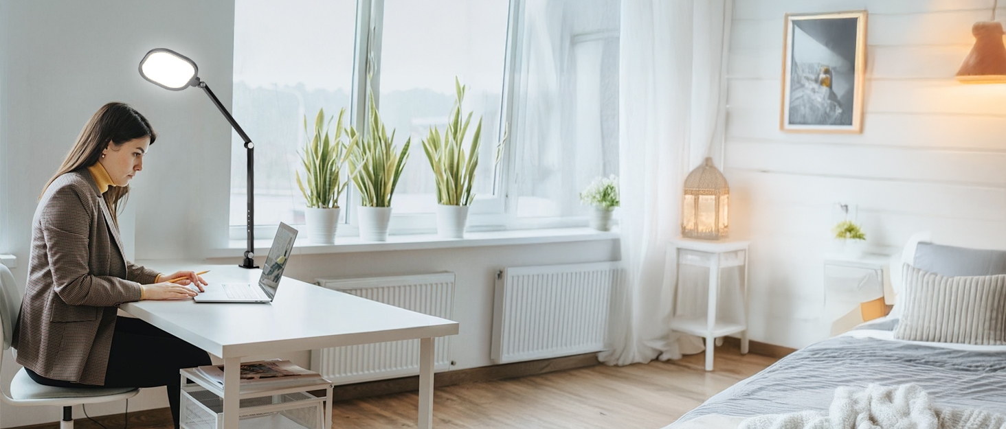 Стійка лампа LED з регулюванням яскравості, захист зору, денне світло, торшер для столу з 3 режимами кольору та сенсорним керуванням/функцією пам'яті, 15W, поворотна, чорна