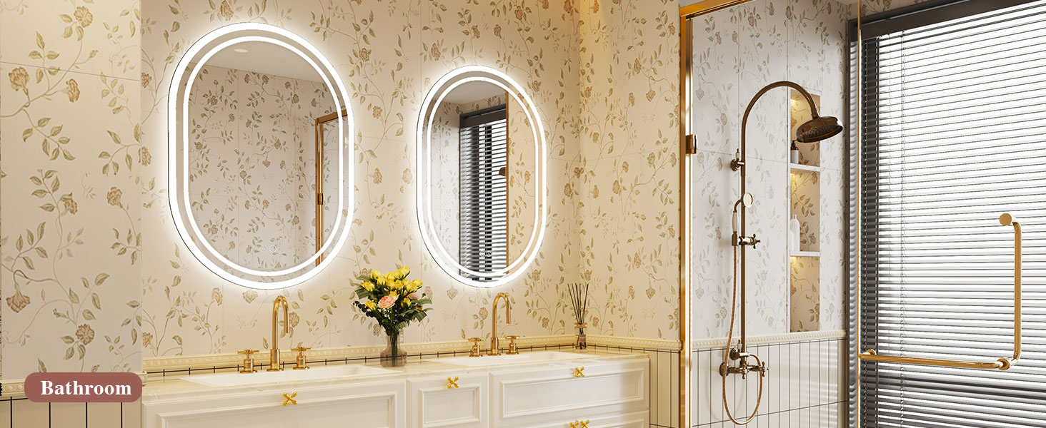 LED дзеркало для ванної кімнати Badspiegel з підсвічуванням, антизапар, сенсорне управління, регулювання яскравості, 3 кольори світла, овальне, 50x70 см