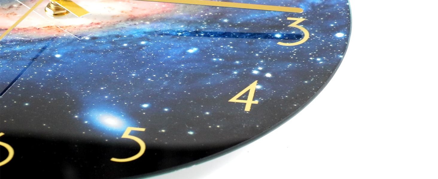 VIKMARI Glass Wall Clock Silent-Non Ticking Wand Clocks - Quality Quartz Battery-Operated Round 12 Inch (Night Sky Pattern)
