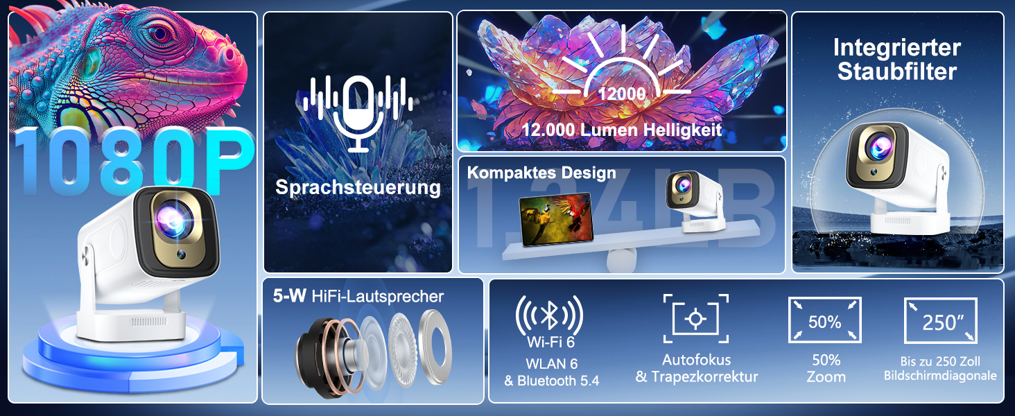 Проектор Salange P92Max ST: 4K, Android 13, WiFi, Bluetooth 5.2, Автофокус, Вбудовані YouTube/PrimeVideo/D+, 12000 лм, 5W динамік