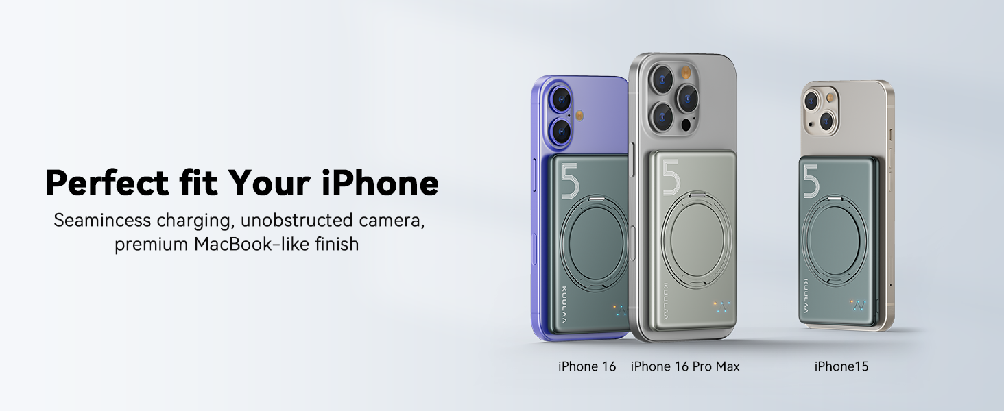 Power Bank Kuulaa MagSafe 5000mAh з бездротовою зарядкою та USB-C, для iPhone 17/16/15/14/13/12, сірий колір