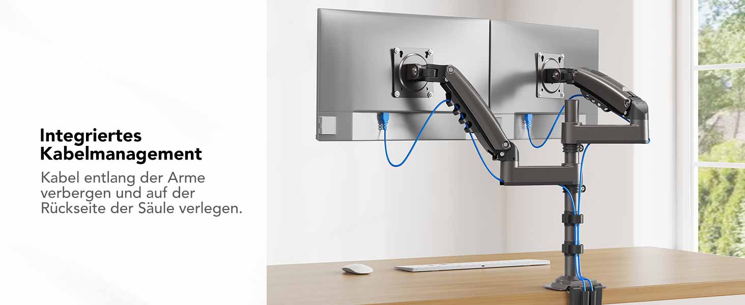 Кріплення для монітора HUANUO - 2 монітори, 13-32 дюйми, для геймінгу, регулювання висоти, настінна, VESA 75/100mm