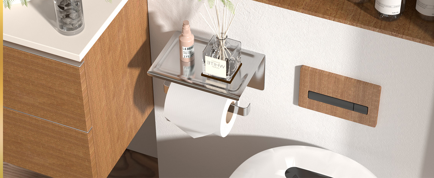 Тримач туалетного паперу HITSLAM без свердління, нержавіюча сталь з полицею, самоклеючий, для ванної кімнати