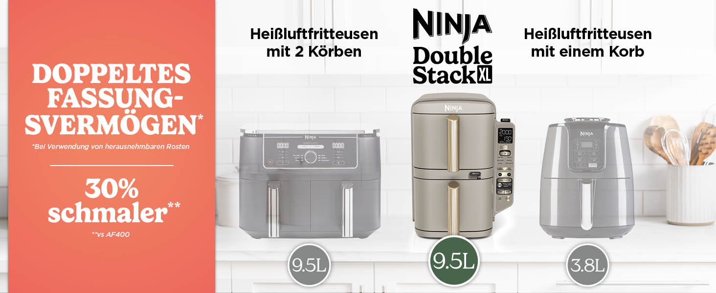 Ninja Foodi FlexDrawer AF500EUSD - Аерофритюрниця з двома зонами 10.4 л, MegaZone, антипригарне покриття, колір - золотий