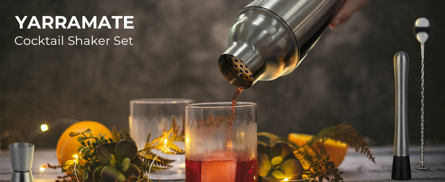 Набір шейкерів для коктейлів YARRAMATE 700 мл, 8 предметів з нержавіючої сталі, з вбудованим ситом, для дому та барів