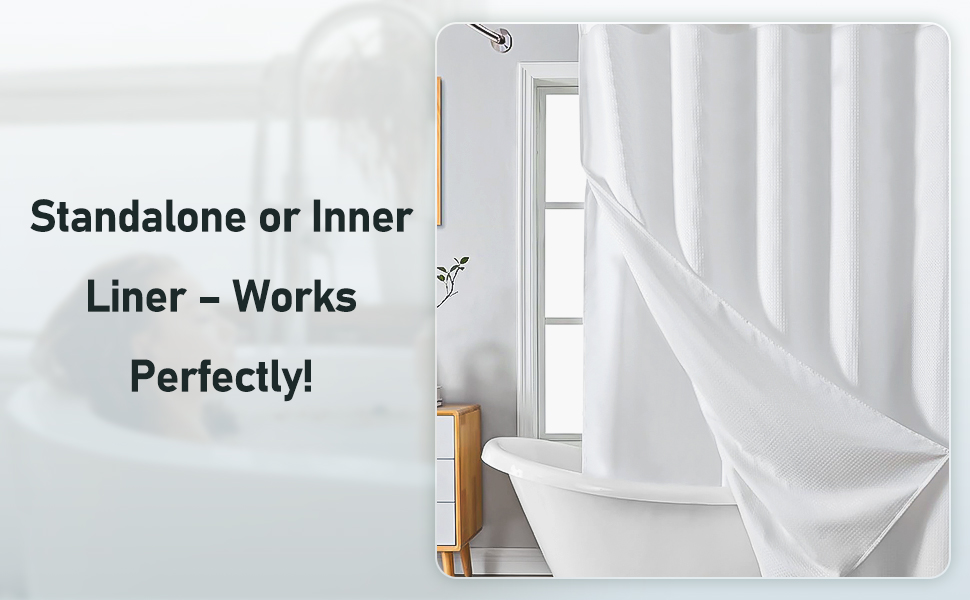 Шторка для душу Uniclife, біла, 180x180 см, тканинна, водонепроникна, з 12 гачками, з обтяженим краєм, для ванни