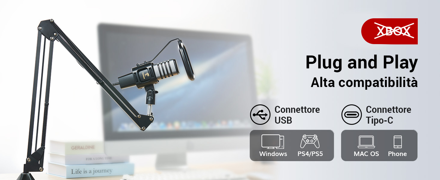 USB мікрофон TONOR TC30 з підставкою, поп-фільтром та мікрофонною павутиною для стримінгу, подкастингу та запису голосу. Сумісний з ПК та ноутбуком