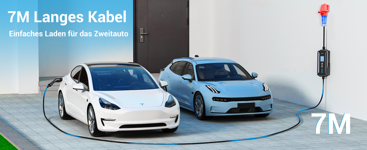 Портативний зарядний пристрій для електромобілів IEC 62196-2, 7,4 кВт, 7м, IP65, LCD, регулювання потужності та часу початку