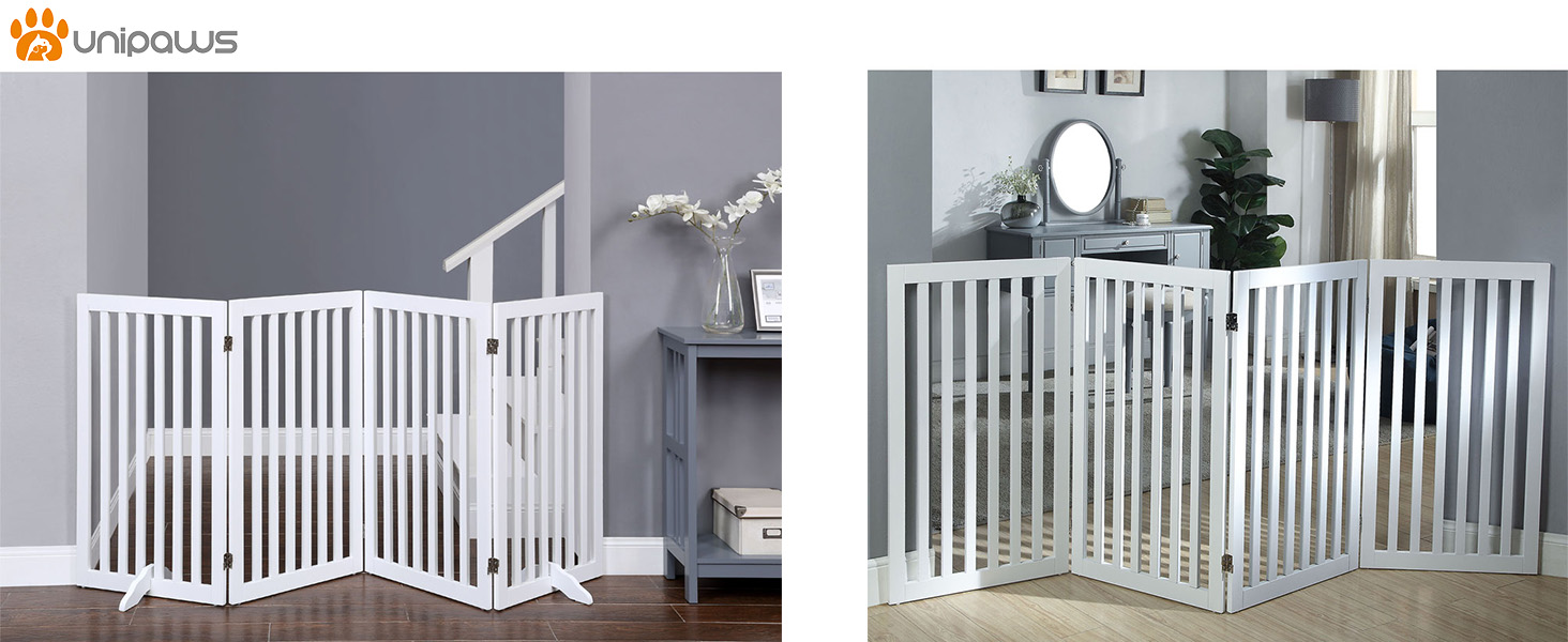 Захист для собак Unipaws: відбійник для сходів, без свердління, дерев'яне дитяче огорожа, розкладне, для каміна, з ніжками, білий (4 елементи, 91 см)