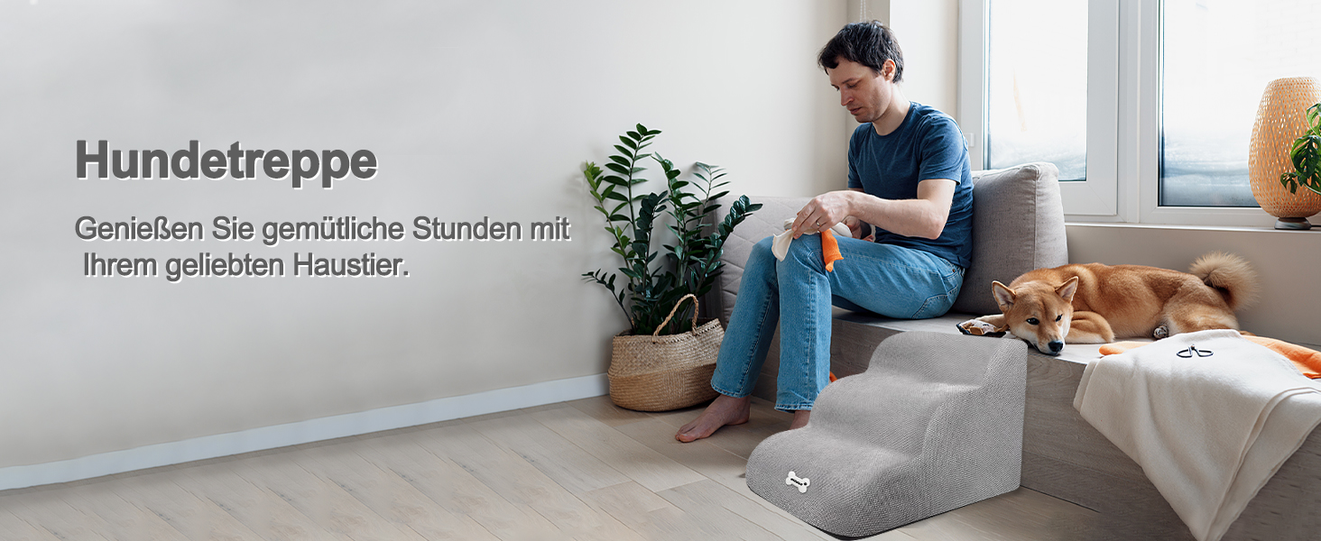 Сходинки для тварин Galatée: 3-ступеневі сходи з щільного пінополіуретану, знімний чохол на блискавці, для собак та інших домашніх тварин (Світло-коричневий)