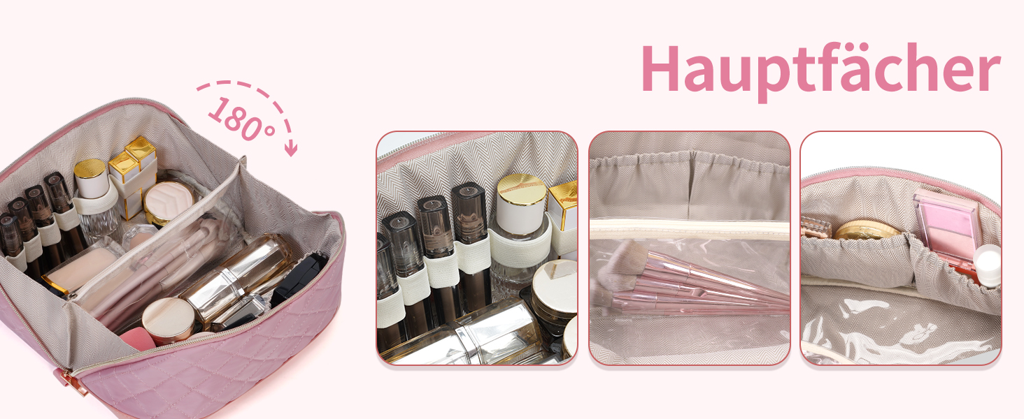 Косметичка для подорожей Wandering Nature для жінок: велика, водонепроникна, з відділенням для пензликів, рожева (патент)