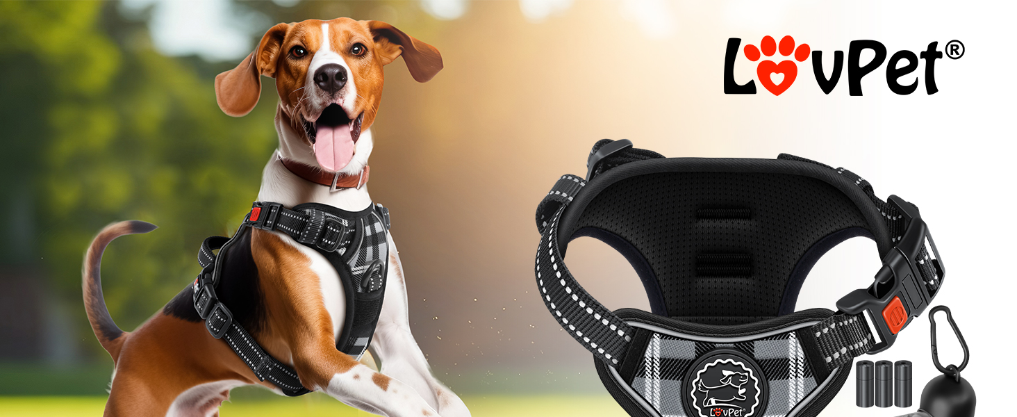 Шлейка для собак без натягу та задухи, дихаюча та м'яка, світловідбиваюча | Без натягу | З ручкою - (L, Сірий у клітинку)