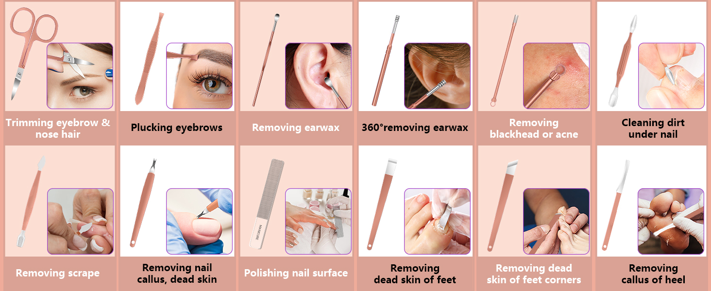 Набір для манікюру та педикюру, 16 шт. з нержавіючої сталі, професійний набір для догляду за нігтями з портативним шкіряним етиулюком, чорний/рожевий