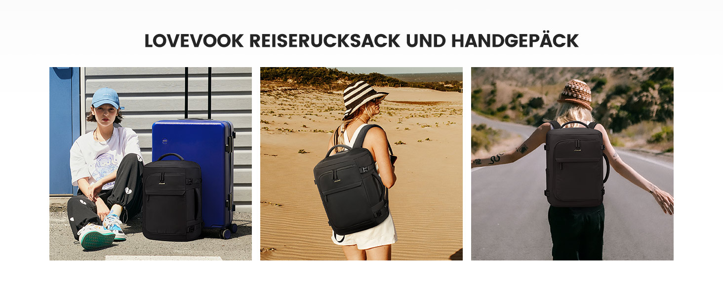 Чорний жіночий рюкзак LOVEVOOK 50L для подорожей, авіаперельотів та роботи, 17 дюймів