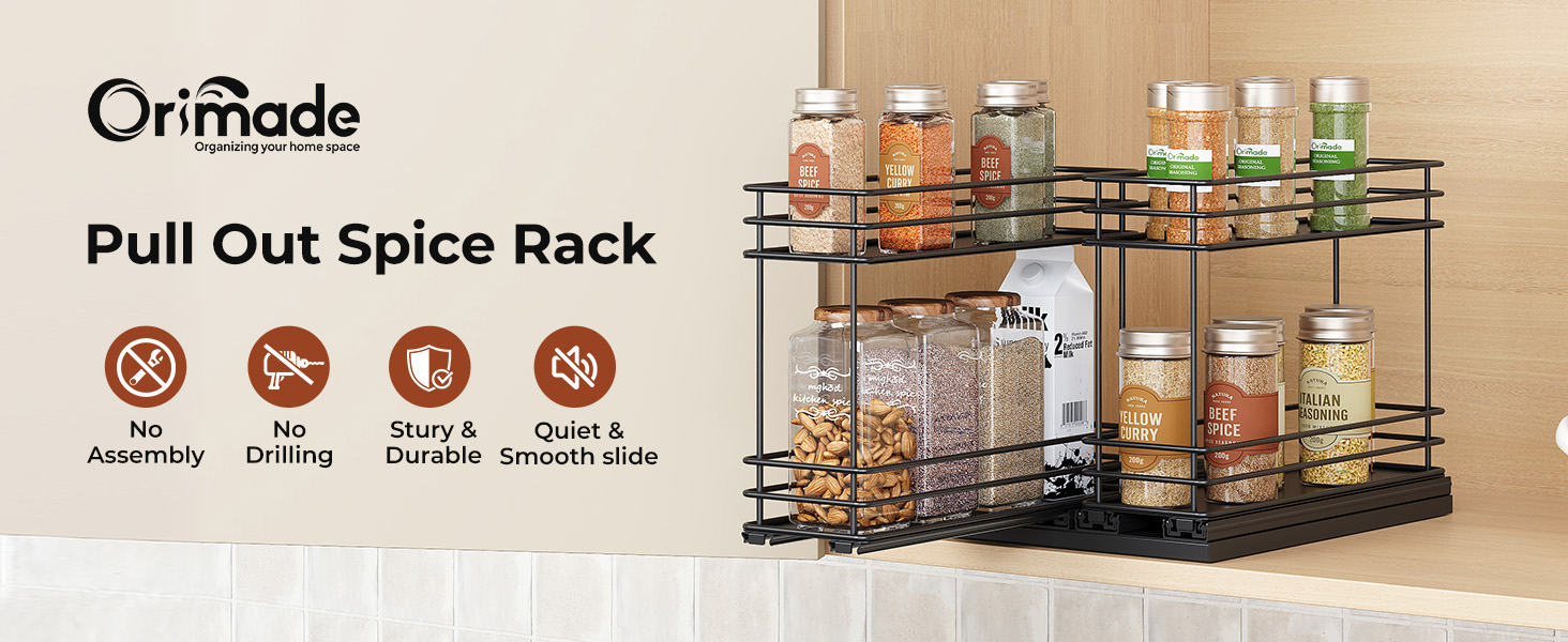 Організатор для спецій Orimade висувний, 3 шт. (2 шт. 8 см, чорний)