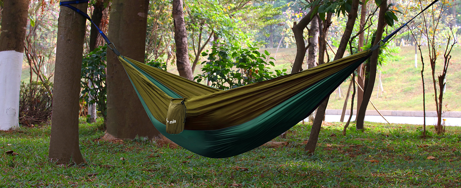 Гамак туристичний Ultraleicht Glymnis для відпочинку на природі, 275x140 см, 300 кг, темно-зелений/коричневий