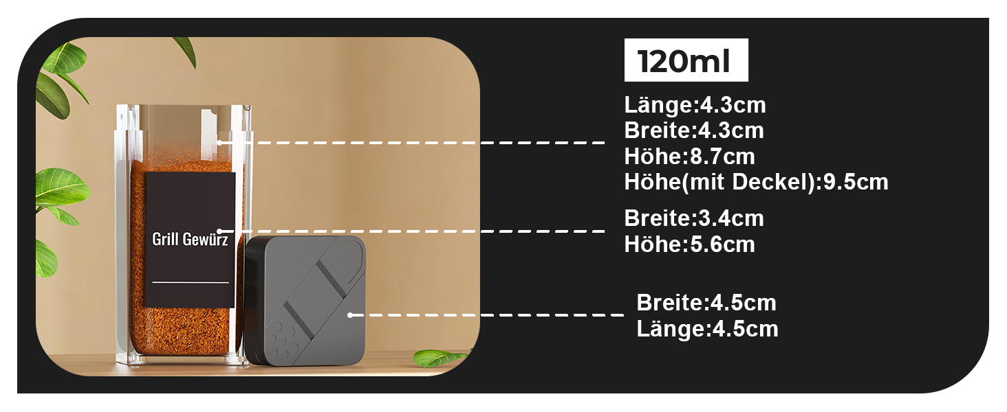 Набір баночок для спецій кутовий 12 шт. 120 мл з кришкою, чорний. Органайзер для спецій, баночки для приправ з дозатором, 36 етикеток