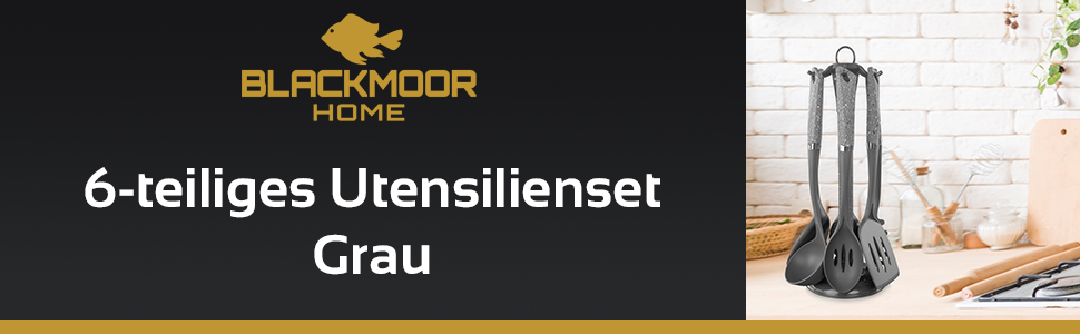 Набір кухонного приладдя Blackmoor Home 66779 (6 предметів) - стійкий до подряпин, термостійкий, пластик BPA-free (сірий)
