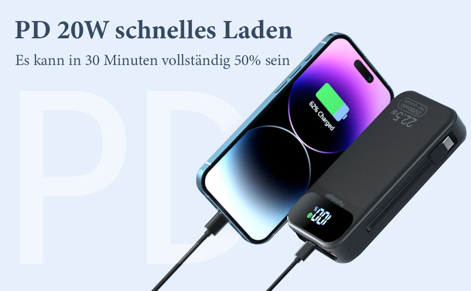 Power Bank 25800mAh 22,5W з LCD дисплеєм: швидка зарядка PD3.0 QC4.0, USB-C вхід/вихід, портативний зарядний пристрій для смартфонів