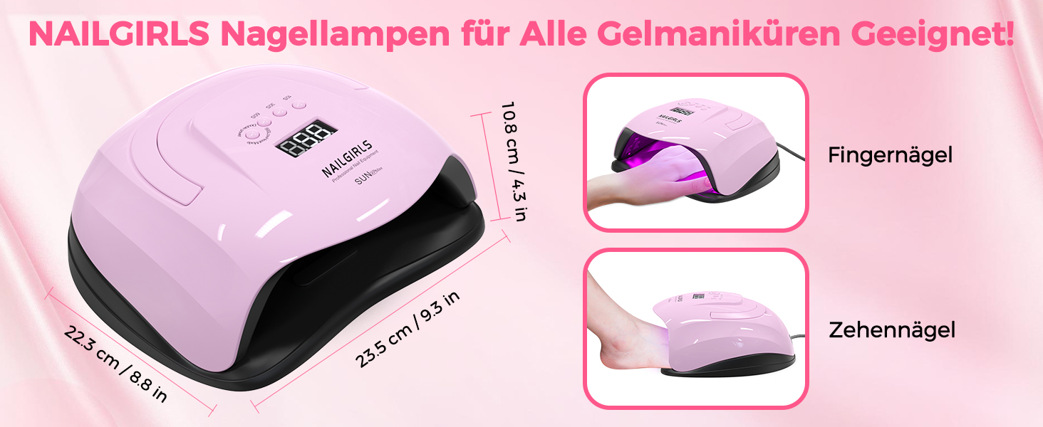 LED UV лампа для нігтів NAILGIRLS 150W з таймером, датчиком, LCD дисплеєм та знімною магнітною платформою. Підходить для гель-лаку, нігтів рук та ніг (Рожевий 268W)