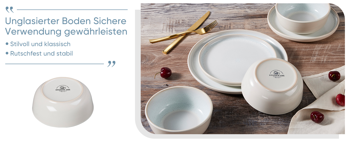 Набір посуду HaWare на 6 осіб, 18 предметів: тарілки, десертні тарілки, миски, бежевий колір. Підходить для мікрохвильової печі та посудомийної машини.