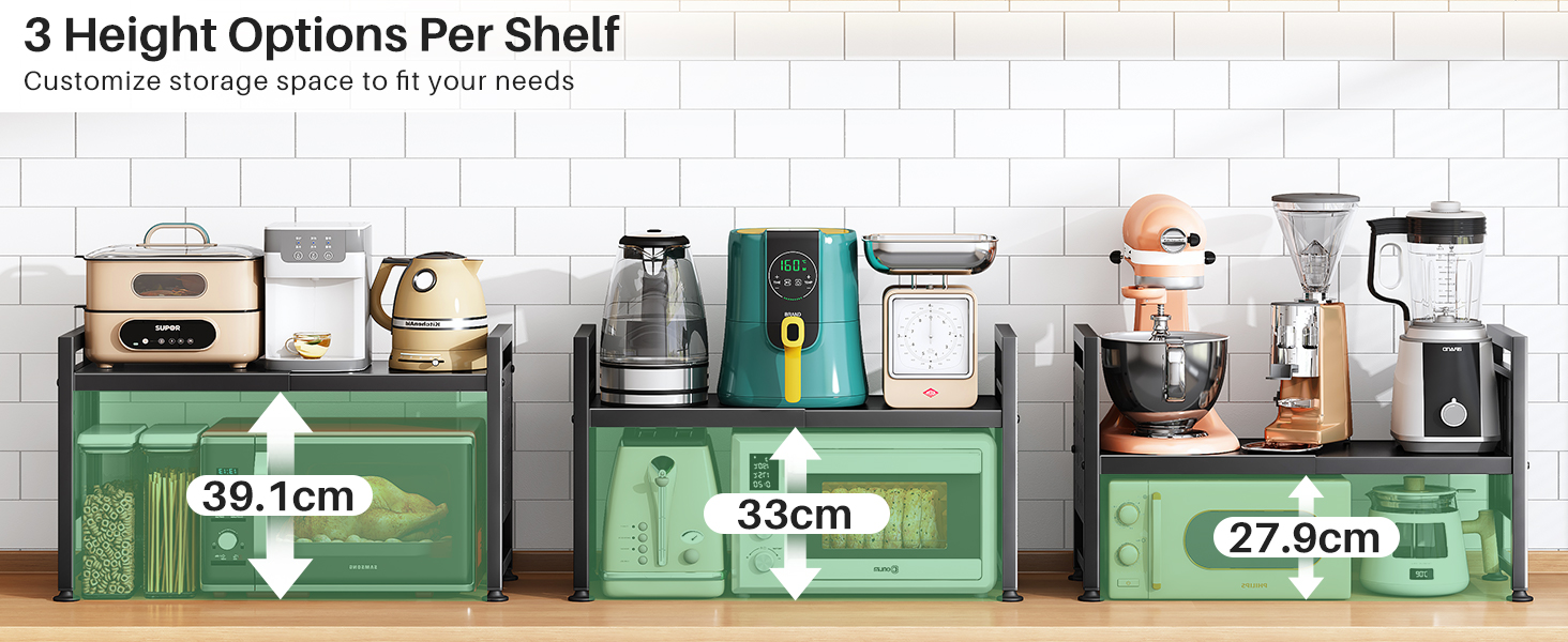 Стійка для мікрохвильової печі SAYZH, 2-рівнева розширювана, з 10 гачками, чорна