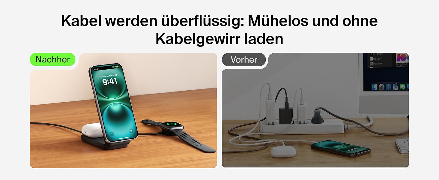 Belkin UltraCharge Qi 2.2 Зарядна станція 2-в-1 25W MagSafe сумісна, бездротова зарядка для iPhone 17, iPhone Air, AirPods, Pixel – Чорний