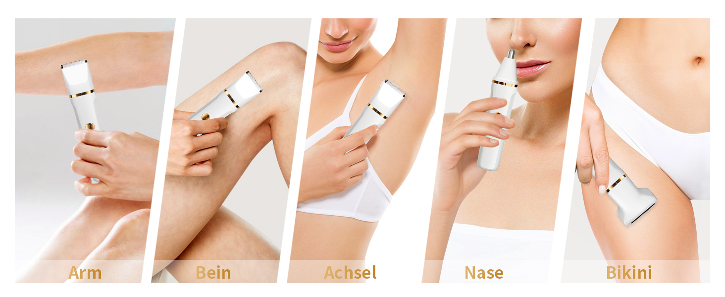 Електричний жіночий тример 3-в-1 для тіла, бікіні та носа. Вологостійкий IPX7, USB-зарядка. Чорний або білий.