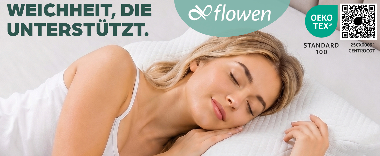 Ергономічна подушка для шиї Flowen з ефектом пам'яті (Memory Foam) від болю в шиї, антихрапіння, для всіх позицій сну, біла, зі знімним чохлом
