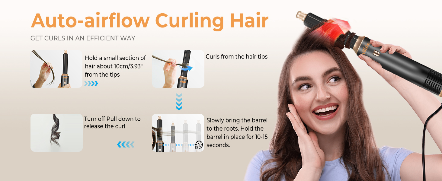 UKLISS Фен-щітка 6 в 1: Локони, об'єм, випрямлення та сушка - 1000W. Набір для створення зачісок з автоматичним завиванням, щітка-фен, круглі щітки, випрямна щітка (Чорний)