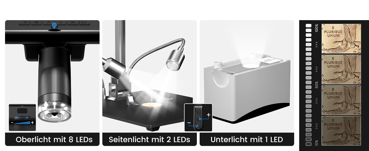 Мікроскоп цифровий Andonstar AD210 10.1 дюймів для дорослих, паяльний мікроскоп для ремонту електроніки, мікроскоп-камера для монет з повноекранним переглядом та підсвічуванням