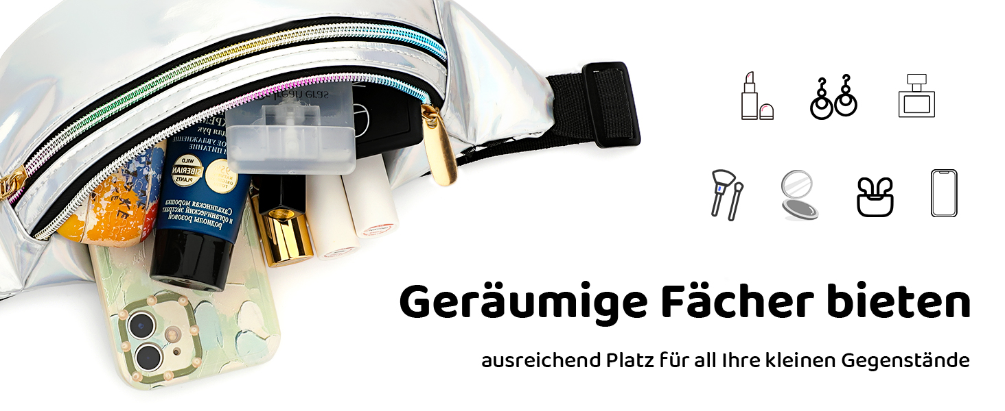 Чоловіча/Жіноча поясна сумка-бананка, водонепроникна, з відділеннями на блискавці, регульований ремінь, срібна
