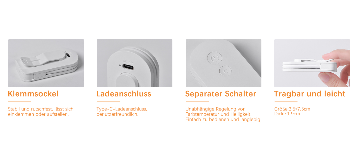 LED-лампа для читання з USB-зарядкою, 9 світлодіодів, 3 режими температури кольору, регульована яскравість, гнучкий поворот на 360°, для читання в ліжку