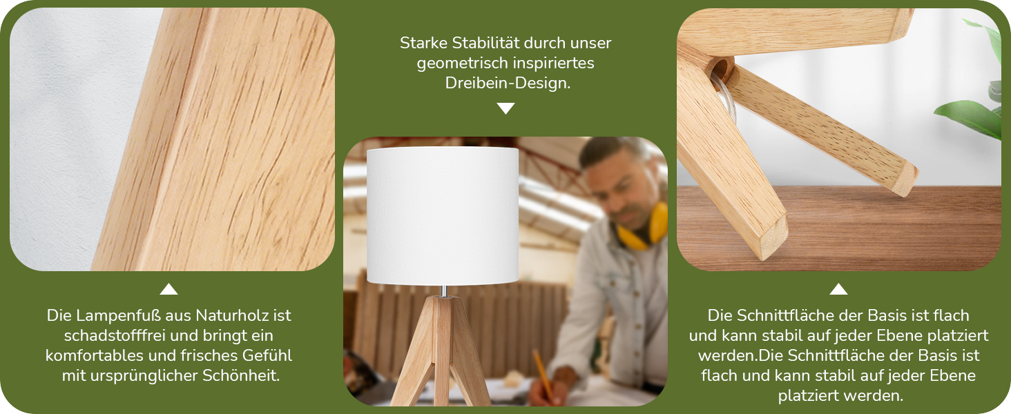 Настільна лампа EDISHINE 2 шт. з дерева, LED, з абажуром з льону кольору бежевого, патрон E27, з лампочкою, вінтажний дизайн, для спальні, вітальні, подарунок