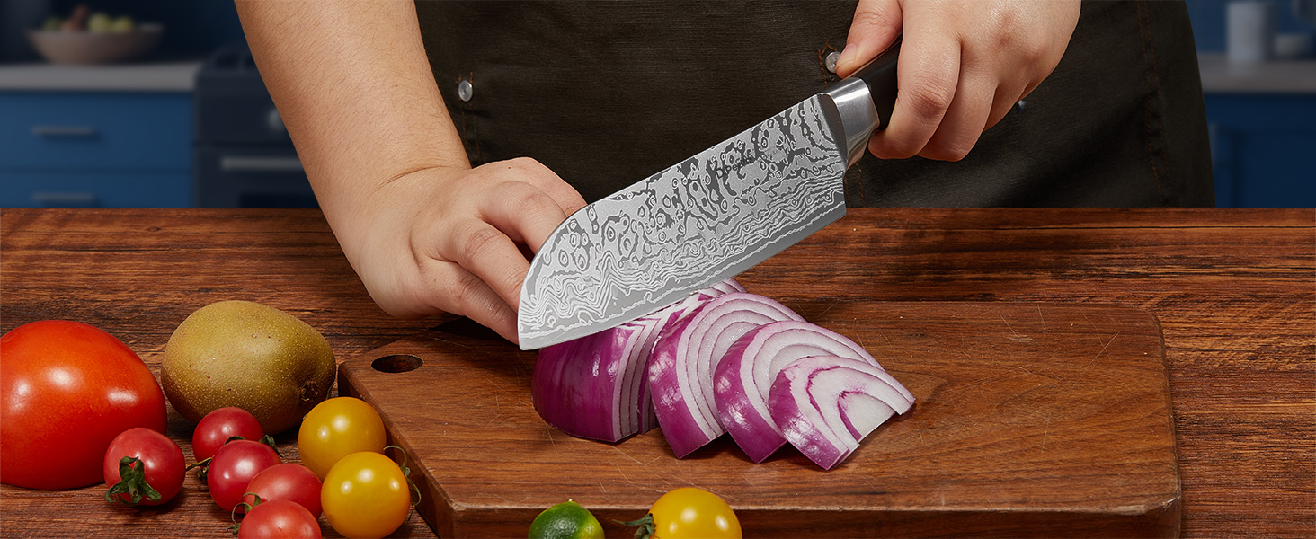 D.Perlla Self-Sharpening Knife Block Set - 14 Piece Stainless Steel Knife Set with Plastic Handle & Wood Block - Professional Kitchen Knife Set