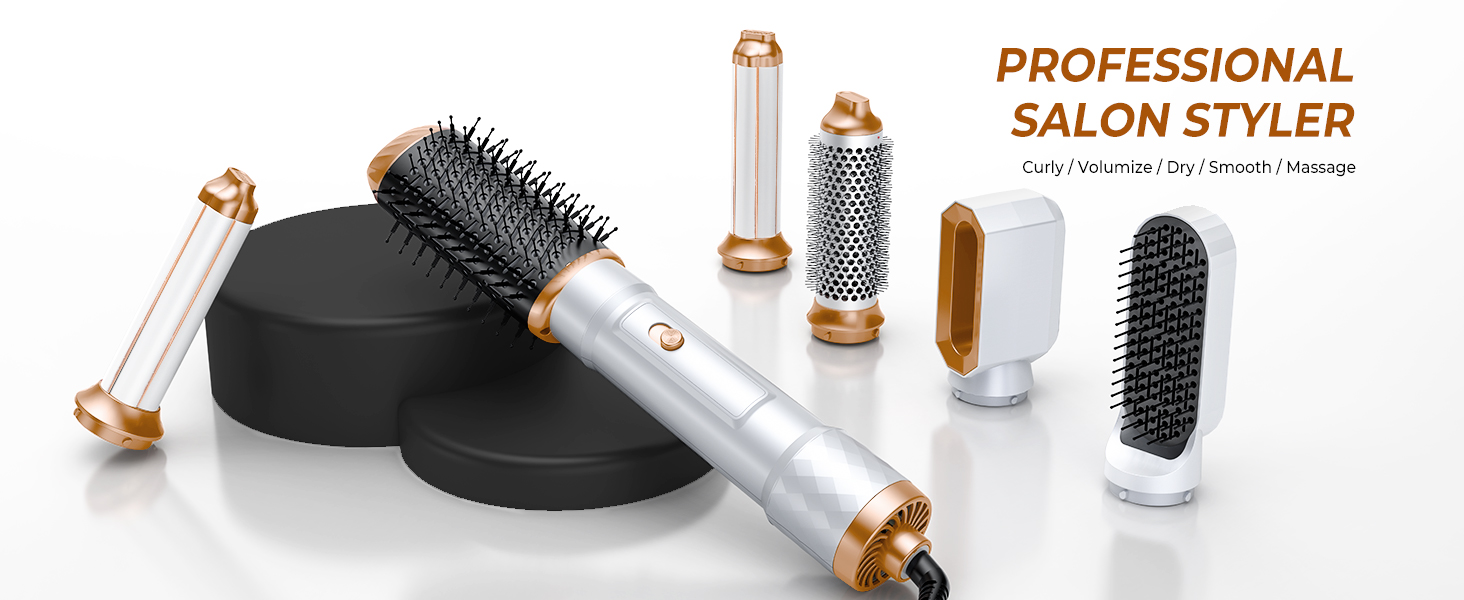 Набір для укладки волосся Pro Hairstyler 6 в 1: фен-щітка, локони, об'єм, сушка, випрямлення | Atopskins | 1000W