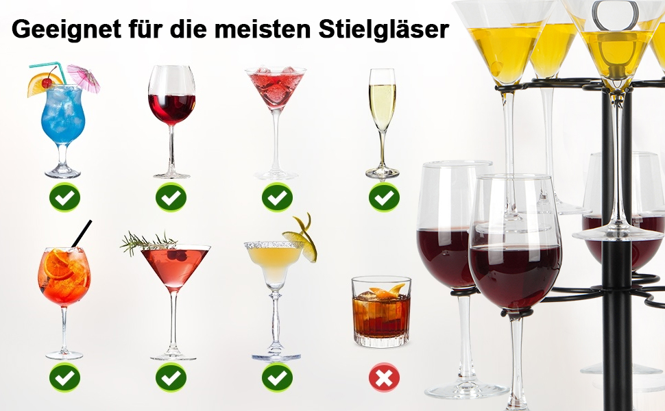 Стійка для келихів JUJOYBD на 10 келихів: 2-рівнева підставка для вина, Aperol та коктейльних келихів, з дерев'яним основанням для вечірок, свят та заходів на відкритому повітрі