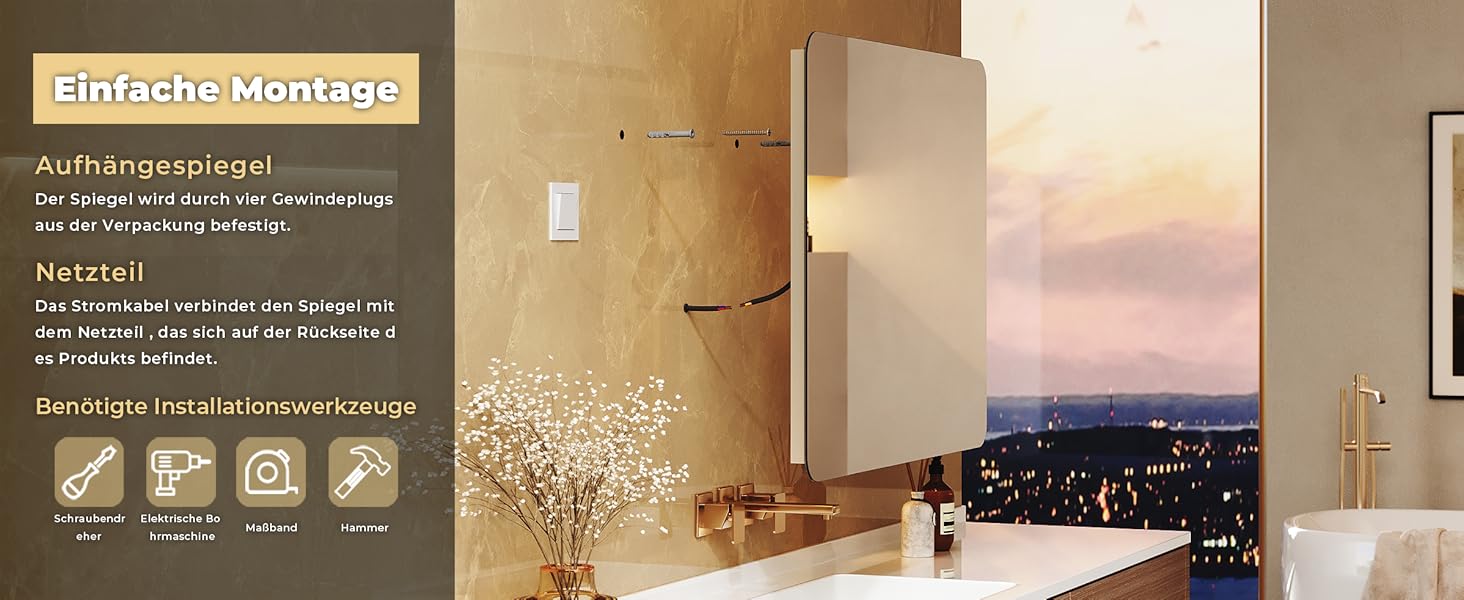 Дзеркало для ванної кімнати з підсвічуванням 60x50 см, LED, 6400K, біле світло, вертикальне/горизонтальне кріплення