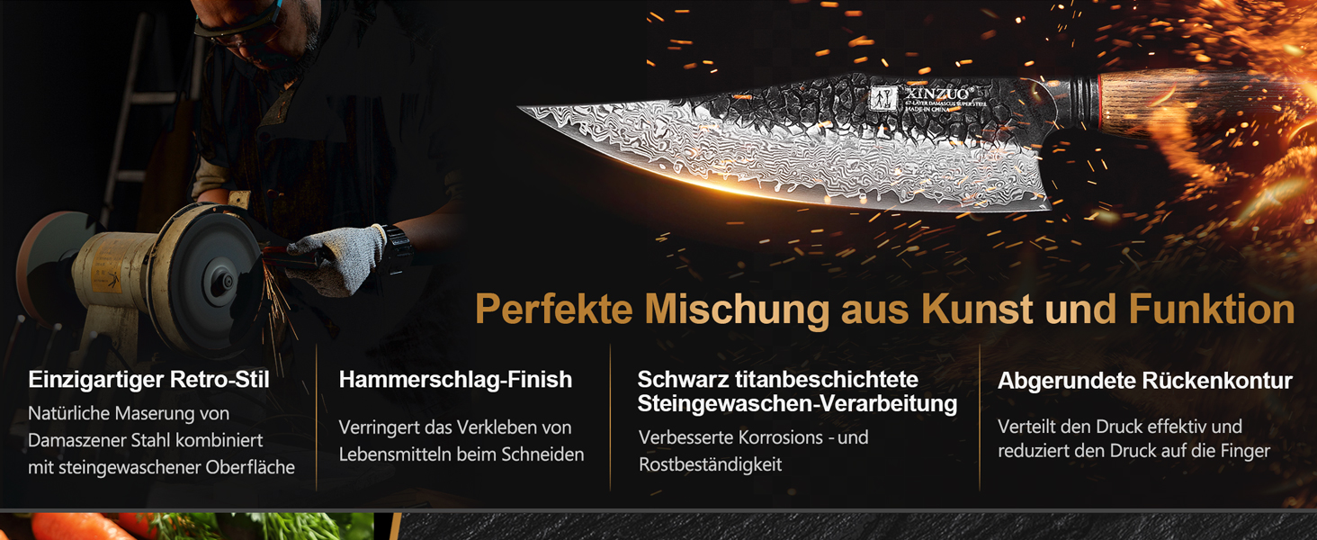 Ніж кухарський XINZUO 21.9 см з дамаської сталі, 67 шарів, професійний, з ергономічною ручкою з білої бука, серія Mo