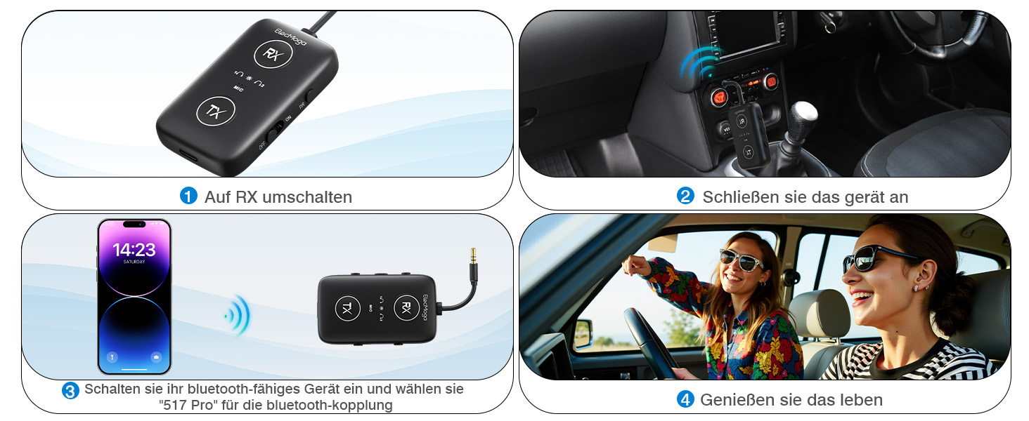 Bluetooth 5.4 адаптер ElecMoga 2-в-1: передавач та приймач, підтримка 2 пристроїв, для авто, телевізора, навушників