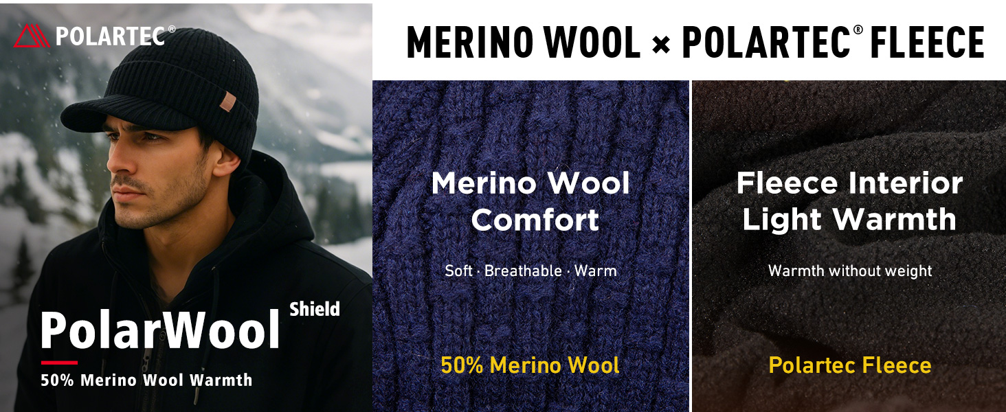 Шапка в'язана з мериносової вовни PolarWool™ TOP-EX, чоловіча/жіноча, з підкладкою з флісу, для зими, біг, катання на лижах, M-XXL, чорна
