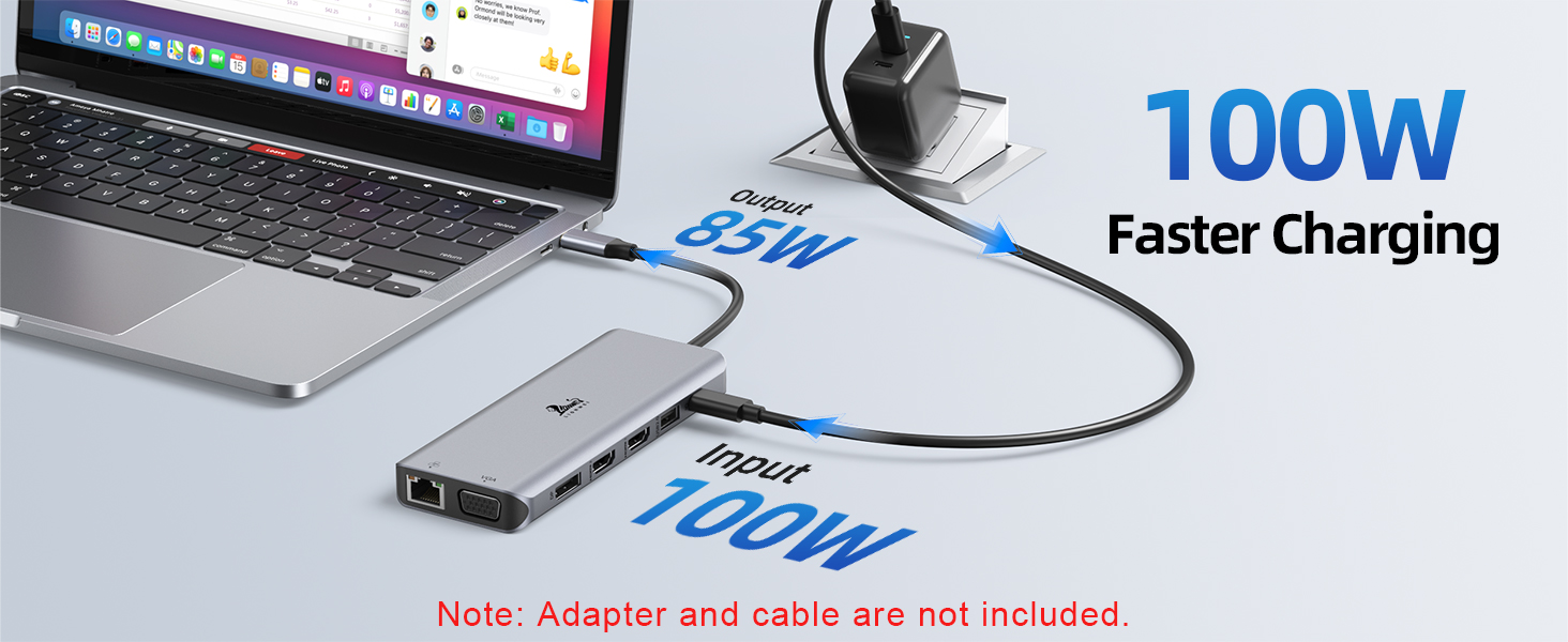 Док-станція USB-C для ноутбука з підтримкою 2 моніторів (Dual Monitor), 8 в 1: HDMI, DisplayPort, Ethernet, PD 100W, USB 3.0, сумісна з Dell, HP