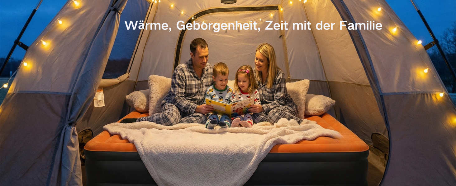 Надувний матрац Luftbett 2-місний з електронасосом, 203x152x40 см, до 300 кг, помаранчевий