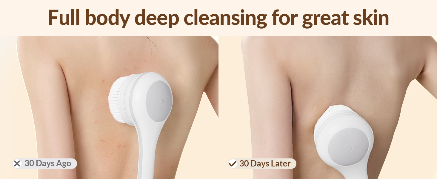 Електрична щітка для спини, м'яка ексфоліація, довгоручна душова щітка, допомога у нанесенні крему для жінок, чоловіків, людей похилого віку, глибоке очищення для всіх типів шкіри, гарна піна - Рожева (Перламутровий)