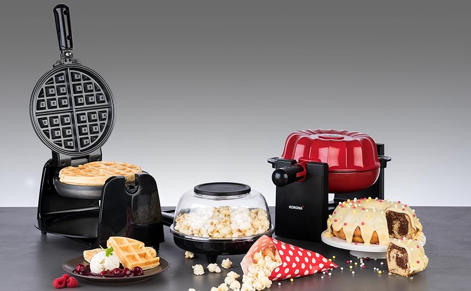 Вафельниця Korona 41005 для бельгійських вафель | Вафельниця для партії | 1000 Вт, діаметр 18 см, автоматичне регулювання температури, червона
