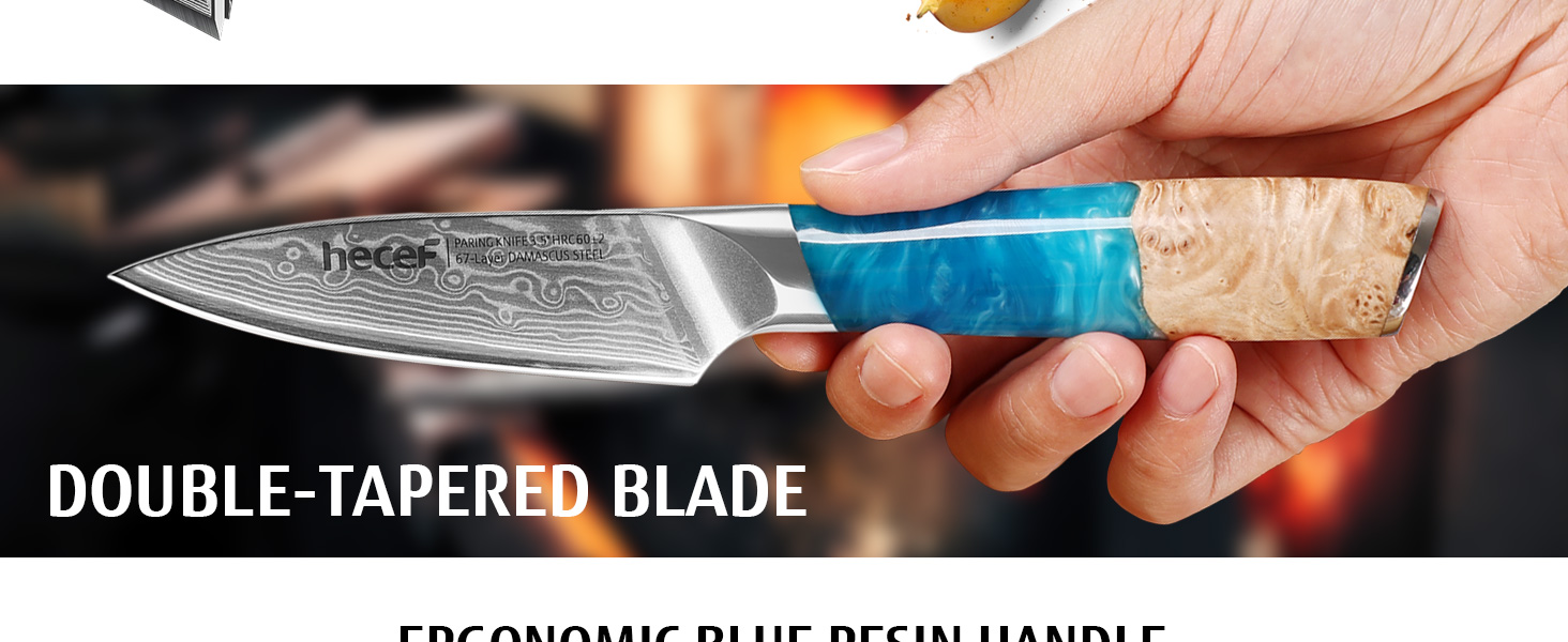Японський кухонний ніж Hecef Damast з ручкою з харчової смоли, 20 см, 67 шарів дамаської сталі, з захистом для ножа, професійний ніж для кухаря, подарунок шеф-кухарю