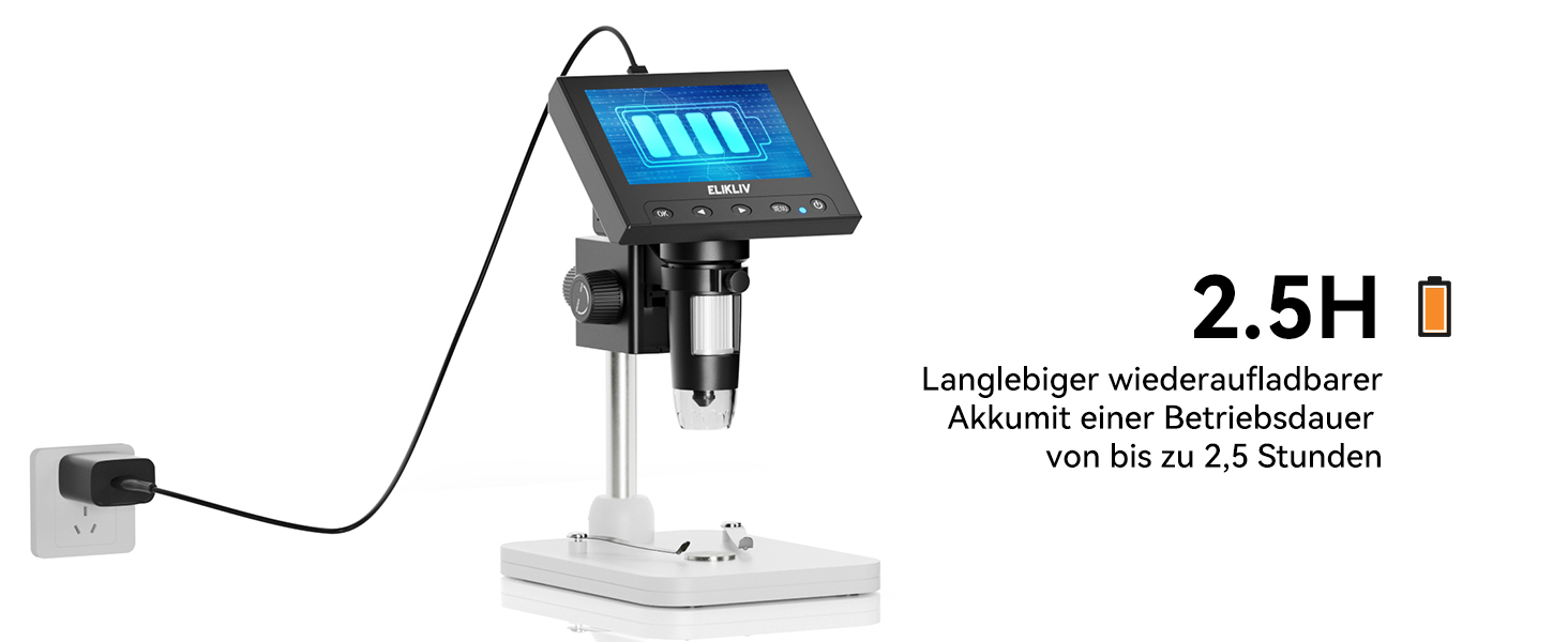 Цифровий мікроскоп Elikliv з LCD-дисплеєм для монет, 1000x, з 8 регульованими LED-підсвіткою, сумісний з PC (Windows/MacBook), EDM4, 4.3 дюйми