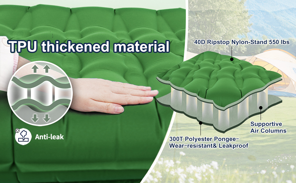 Каремат для кемпінгу самонадувний, 12 см, ультралегкий, з насосом та подушкою. Підходить для туризму, пляжу та відпочинку на природі (зелений)