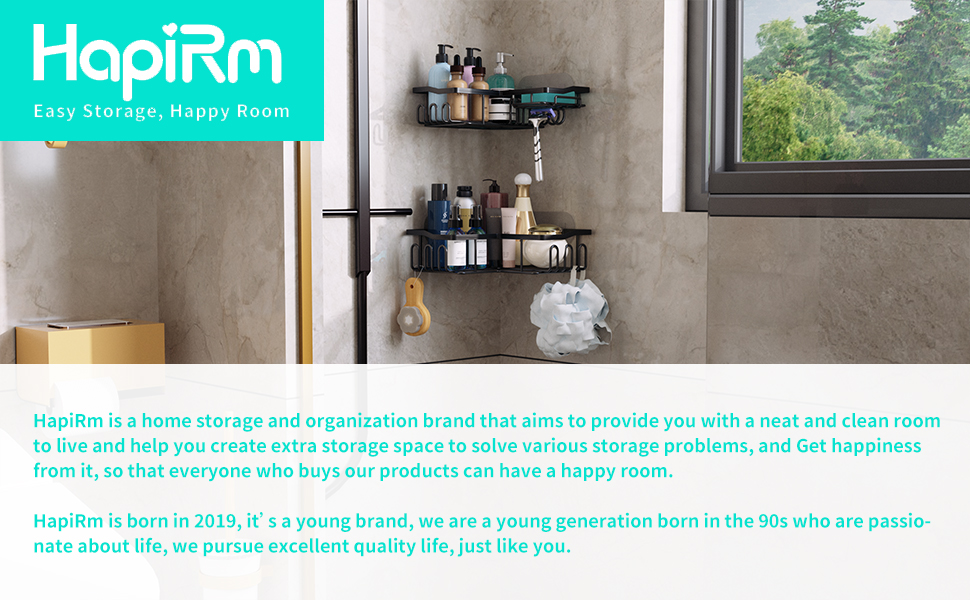 Дзеркальна поличка для душу HapiRm без свердління - органайзер для ванної кімнати та кухні з 11 гачками, мильниця, тримач для бритви, кріплення на присосках, 3 наклейки