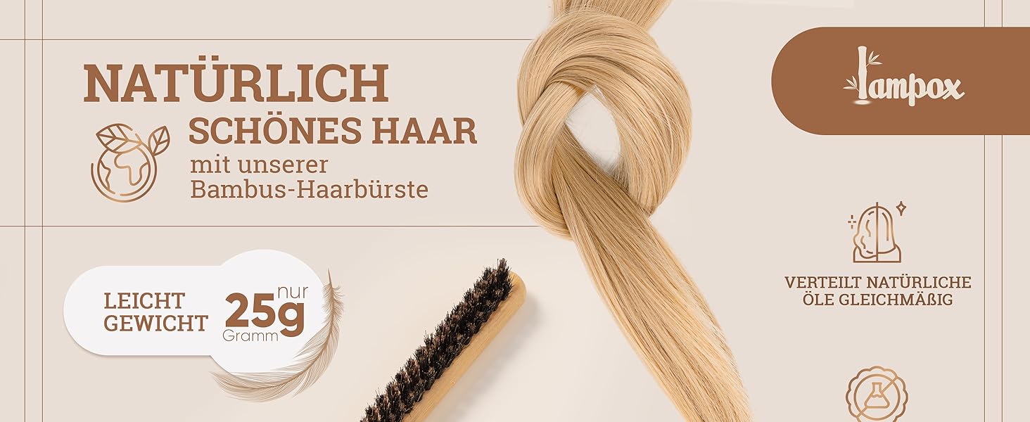 Бамбукова щітка для волосся Lampox з щетиною кабана, масажна щітка для голови, розпушувач для довгих волосся та кучерів, для жінок, чоловіків та дітей